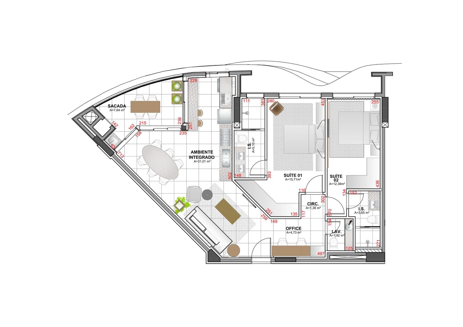 Planta da tipologia Apartamento 100 m²
