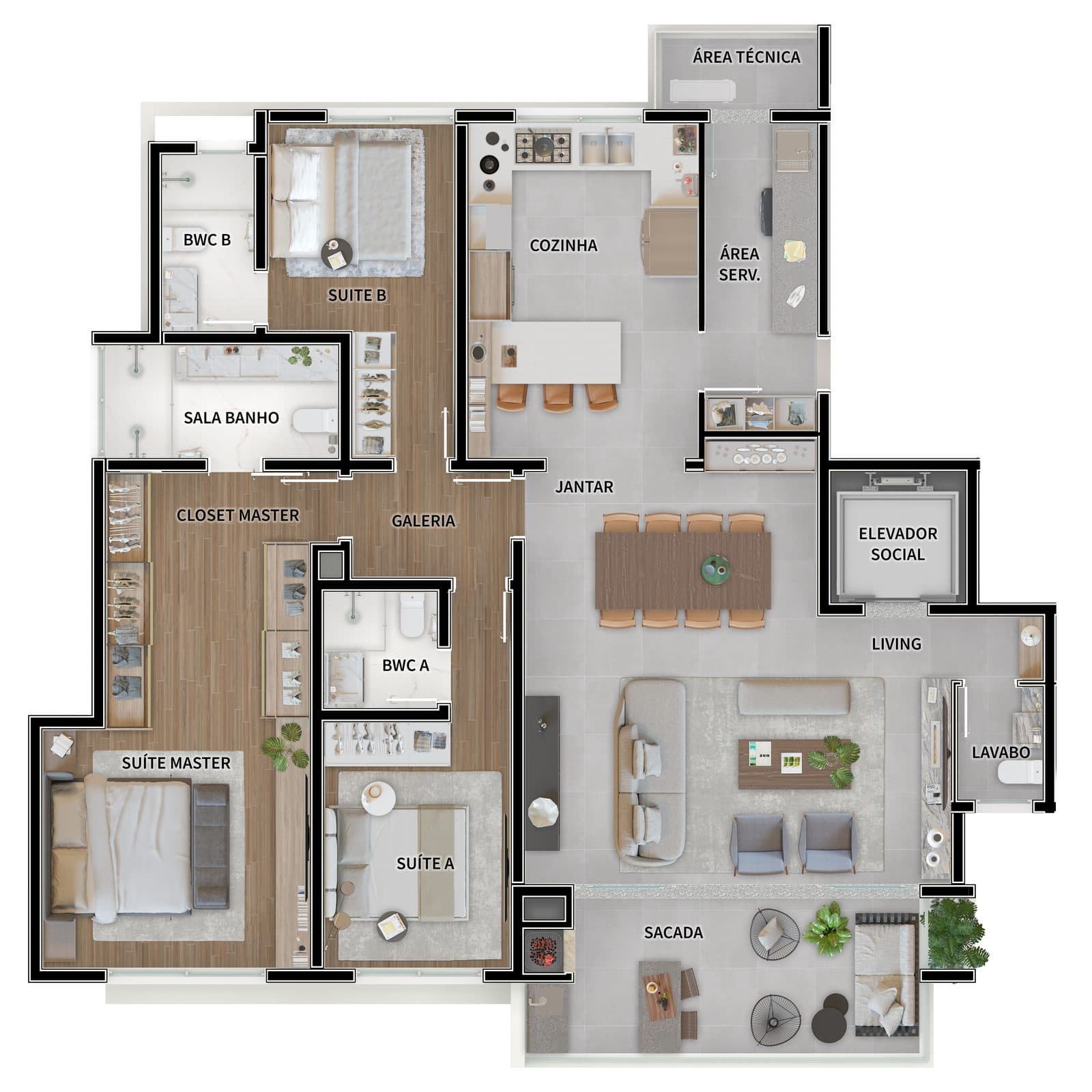 Planta da tipologia Apartamento 155 m²