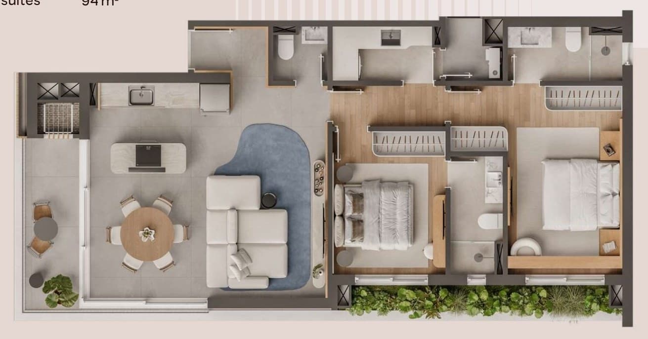 Planta da tipologia Apartamento 94 m²