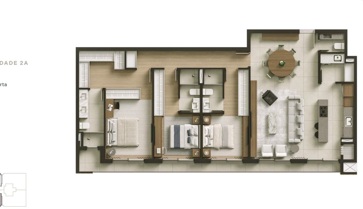 Planta da tipologia Residência Tipo 138 m²