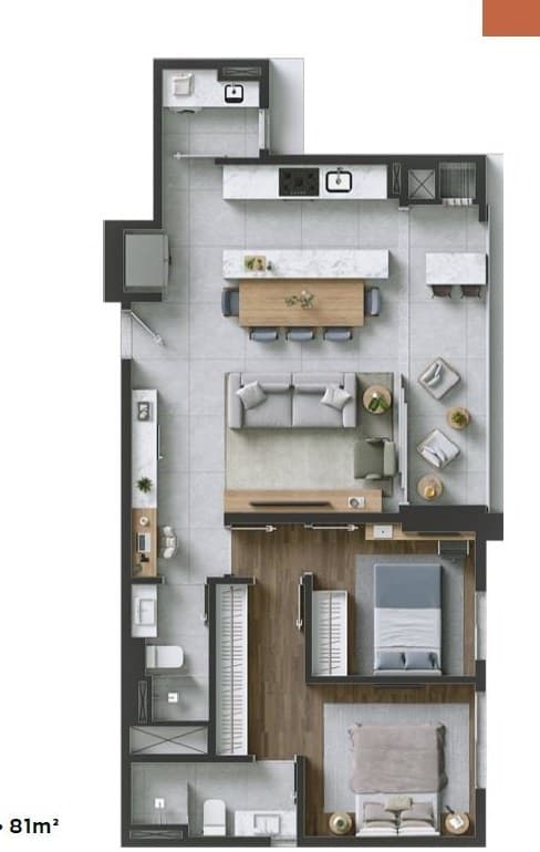 Planta da tipologia Apartamento 81 m2