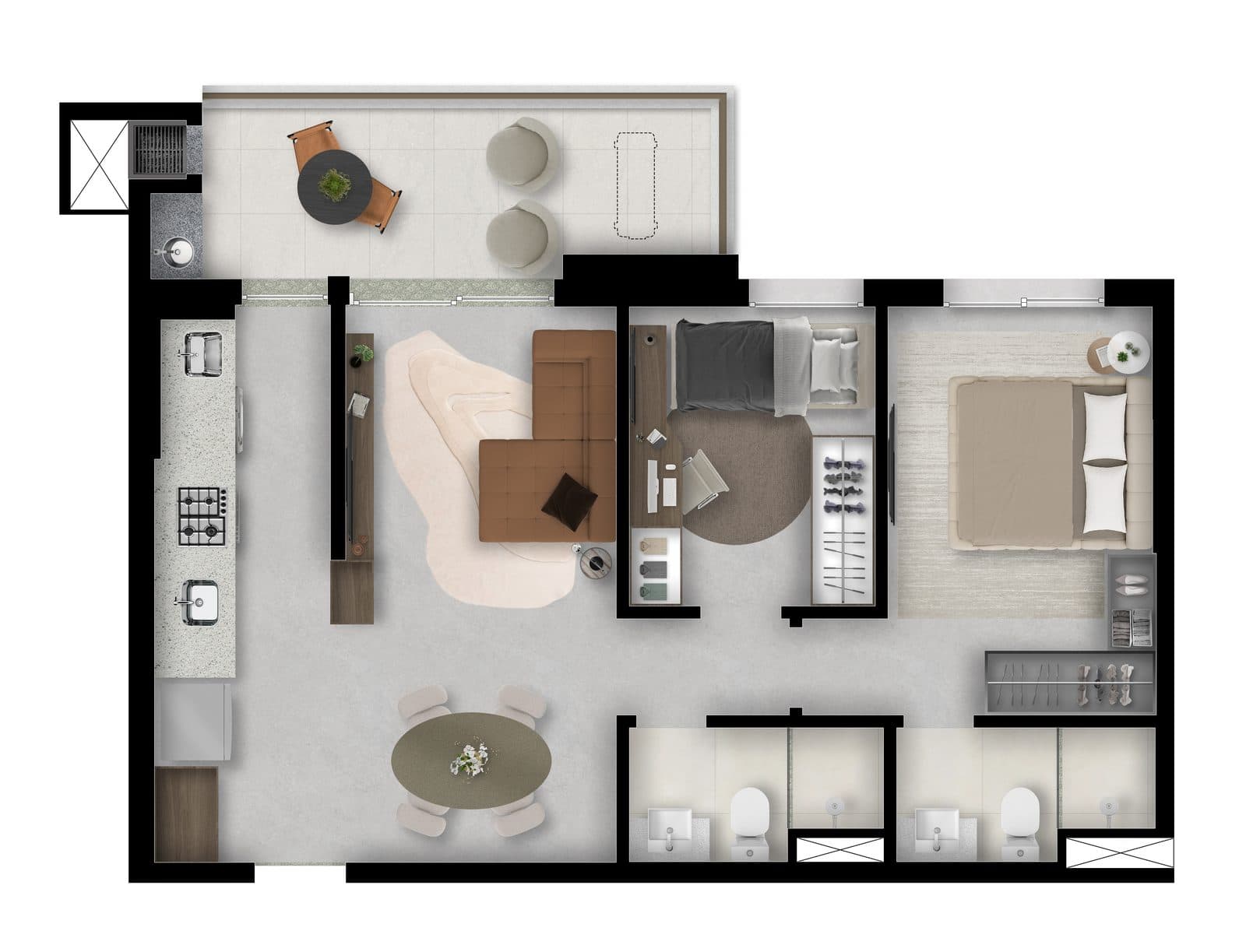 Planta da tipologia Apartamento 65 m²