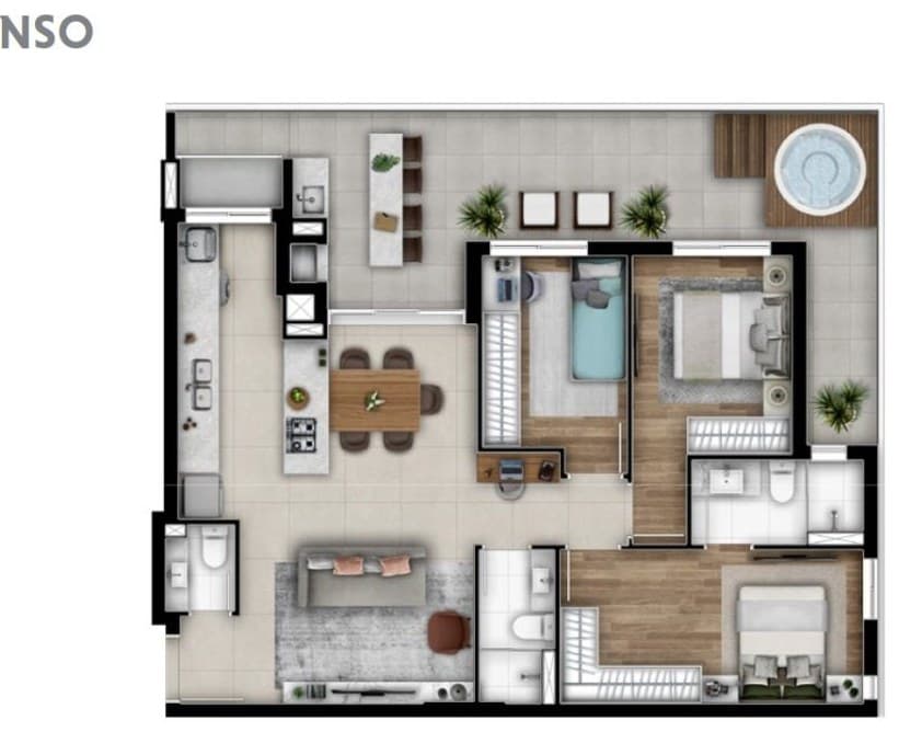 Planta da tipologia Garden 94 m²