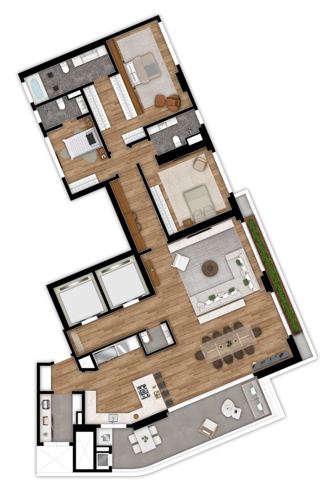 Planta da tipologia Apartamento 230 m²