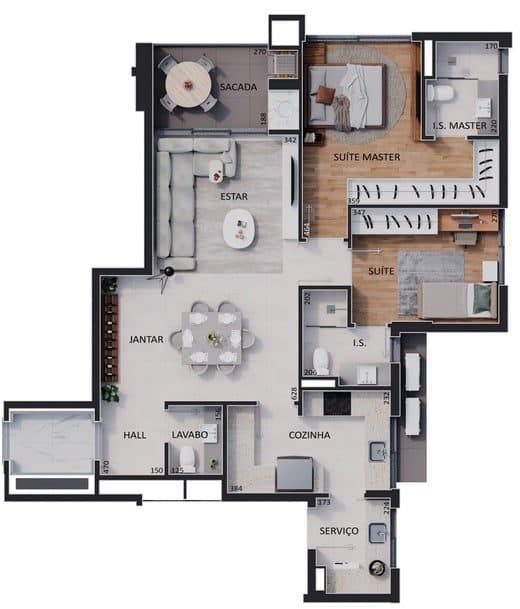 Planta da tipologia Apartamento 95 m²