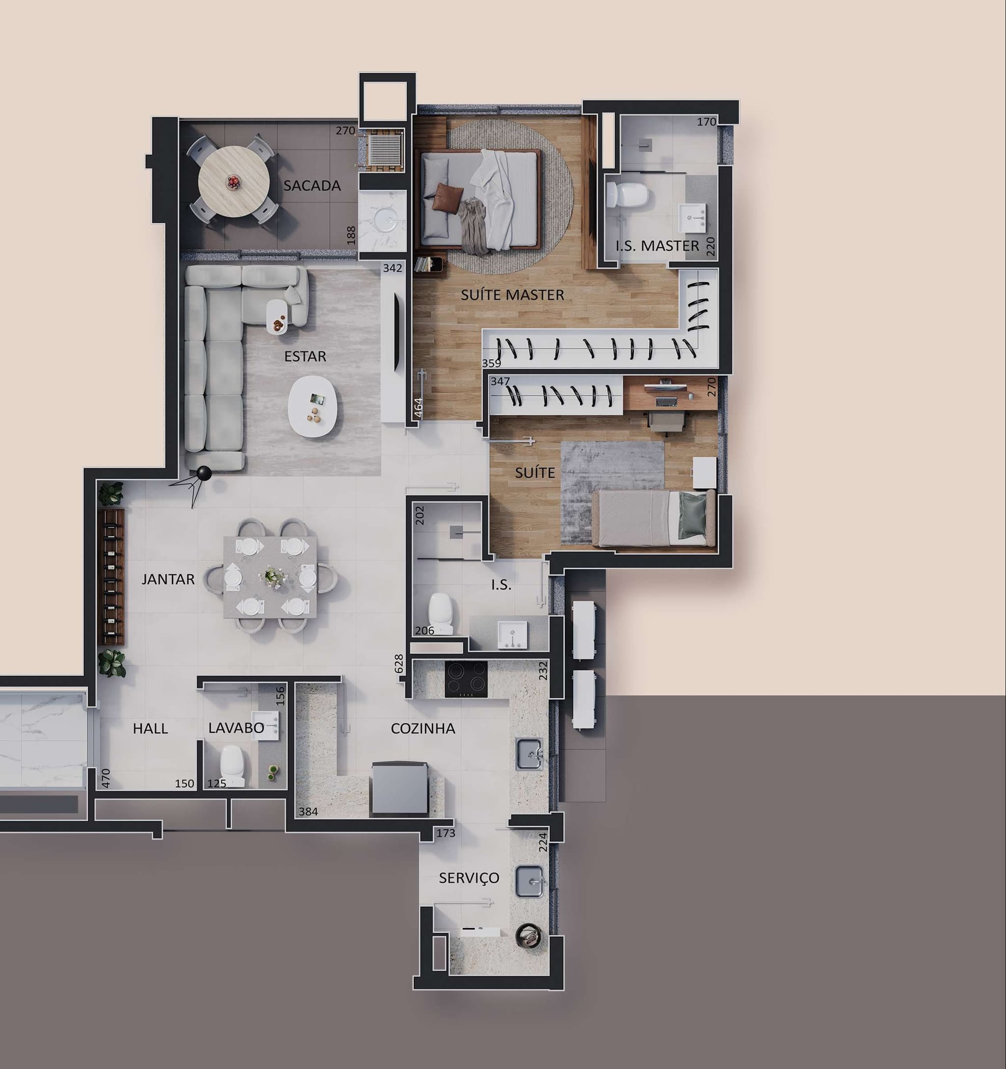 Planta da tipologia Apartamento 95 m²