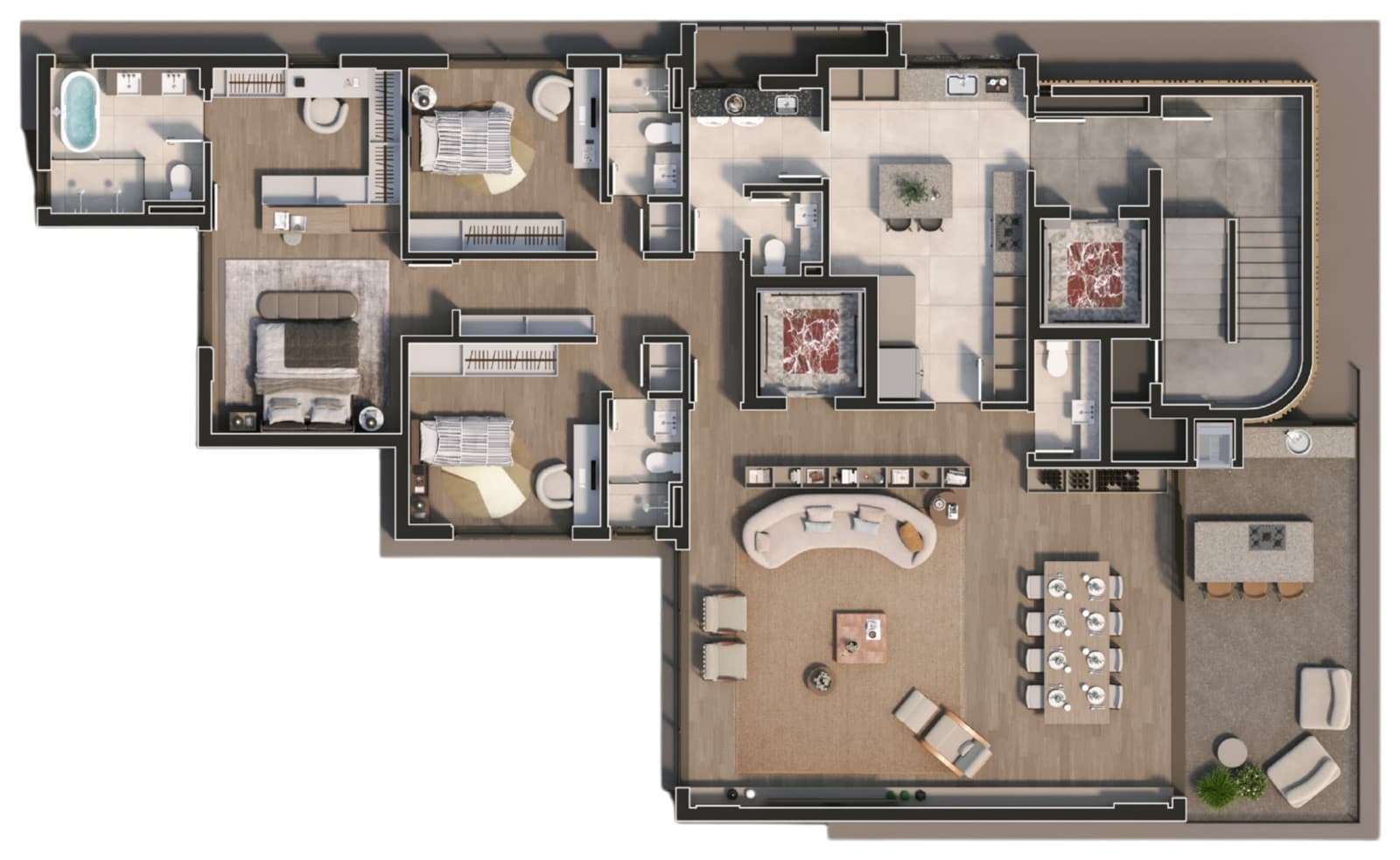 Planta da tipologia Apartamento 220 m²