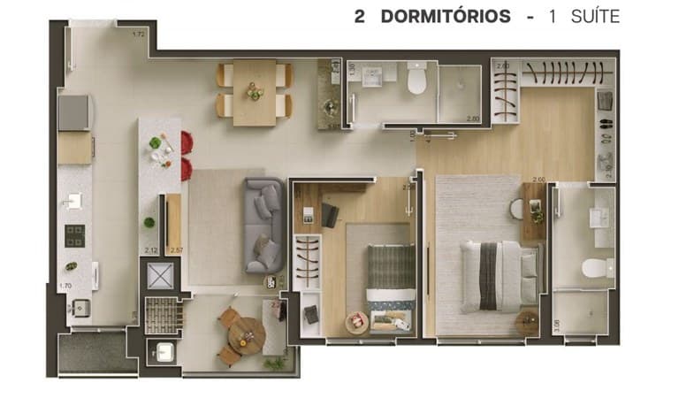 Planta da tipologia Final 03 — 79 m² (2 dorm, 1 suíte)