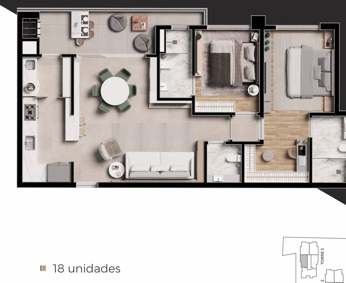 Planta da tipologia Apartamento 95,44 m² (Unidade 04)