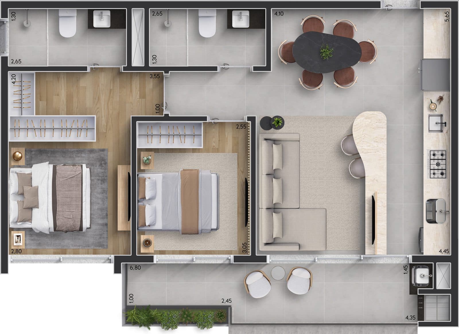 Planta da tipologia Apartamento 72 m²