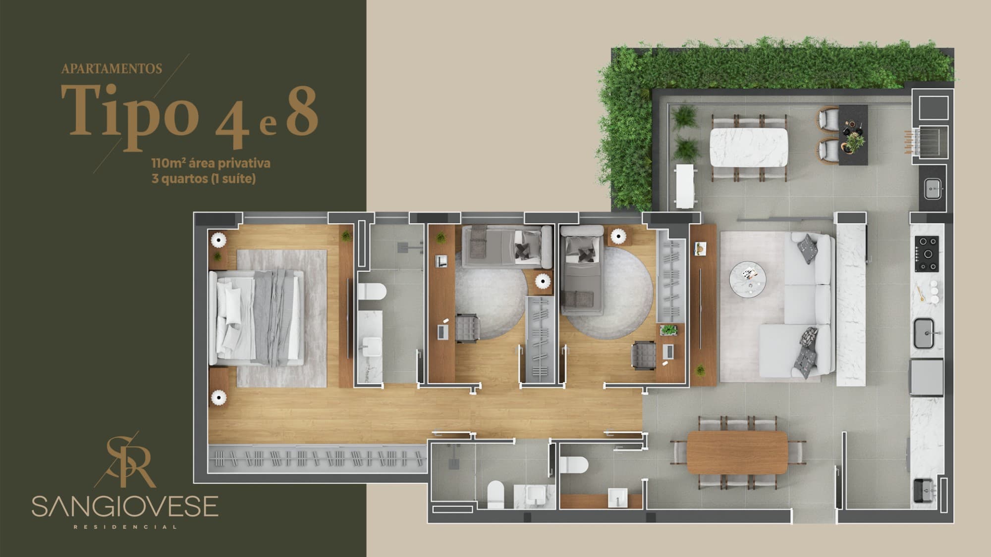 Planta da tipologia Apartamento Finais 04 e 08 — 110 m²