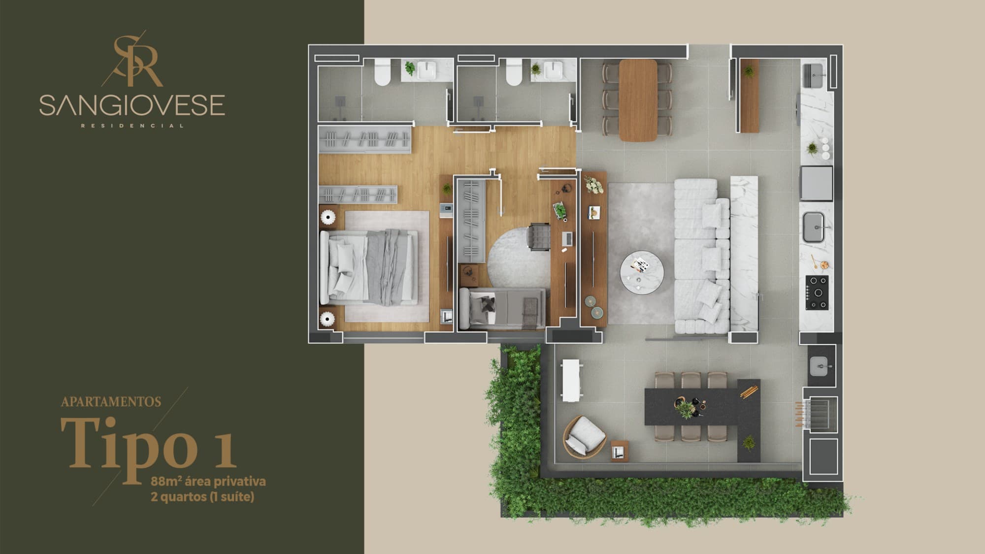 Planta da tipologia Apartamento Final 01 — 88 m²
