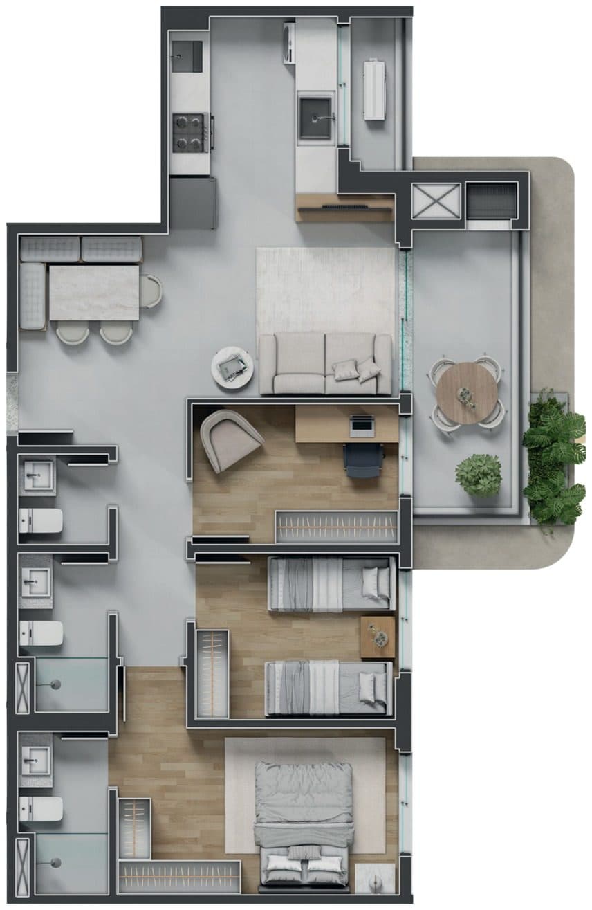Planta da tipologia Apartamento Final 01 · 80 m² (3 quartos)
