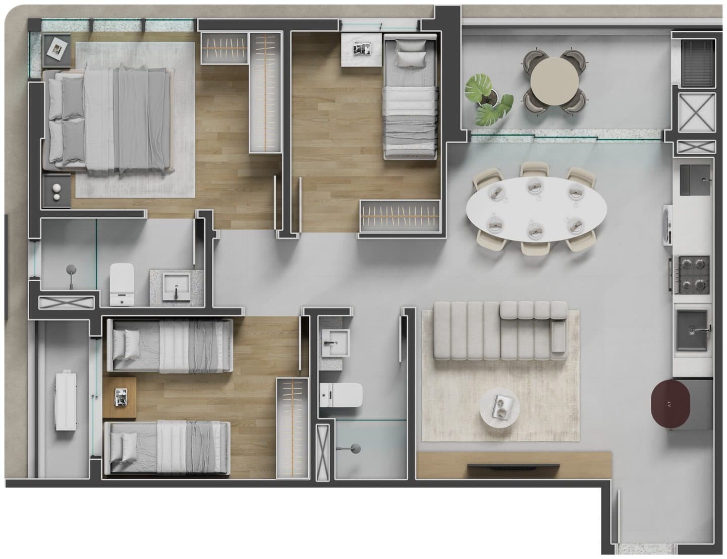 Planta da tipologia Apartamento Final 05 · 73 m² (3 quartos)