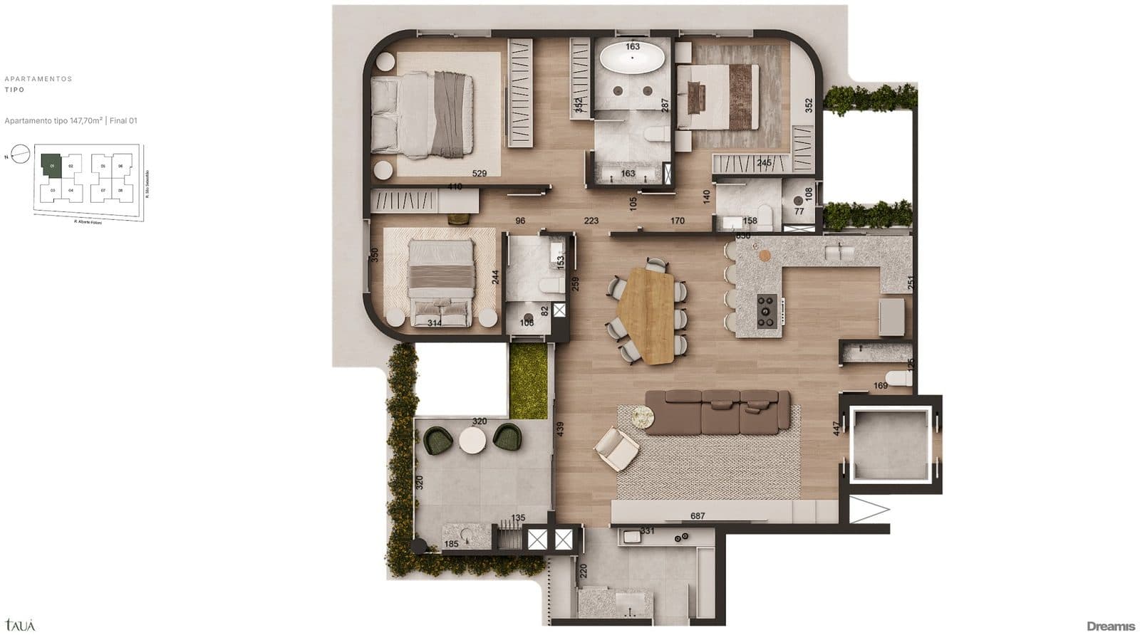 Planta da tipologia Apartamento Tipo · 147 m²