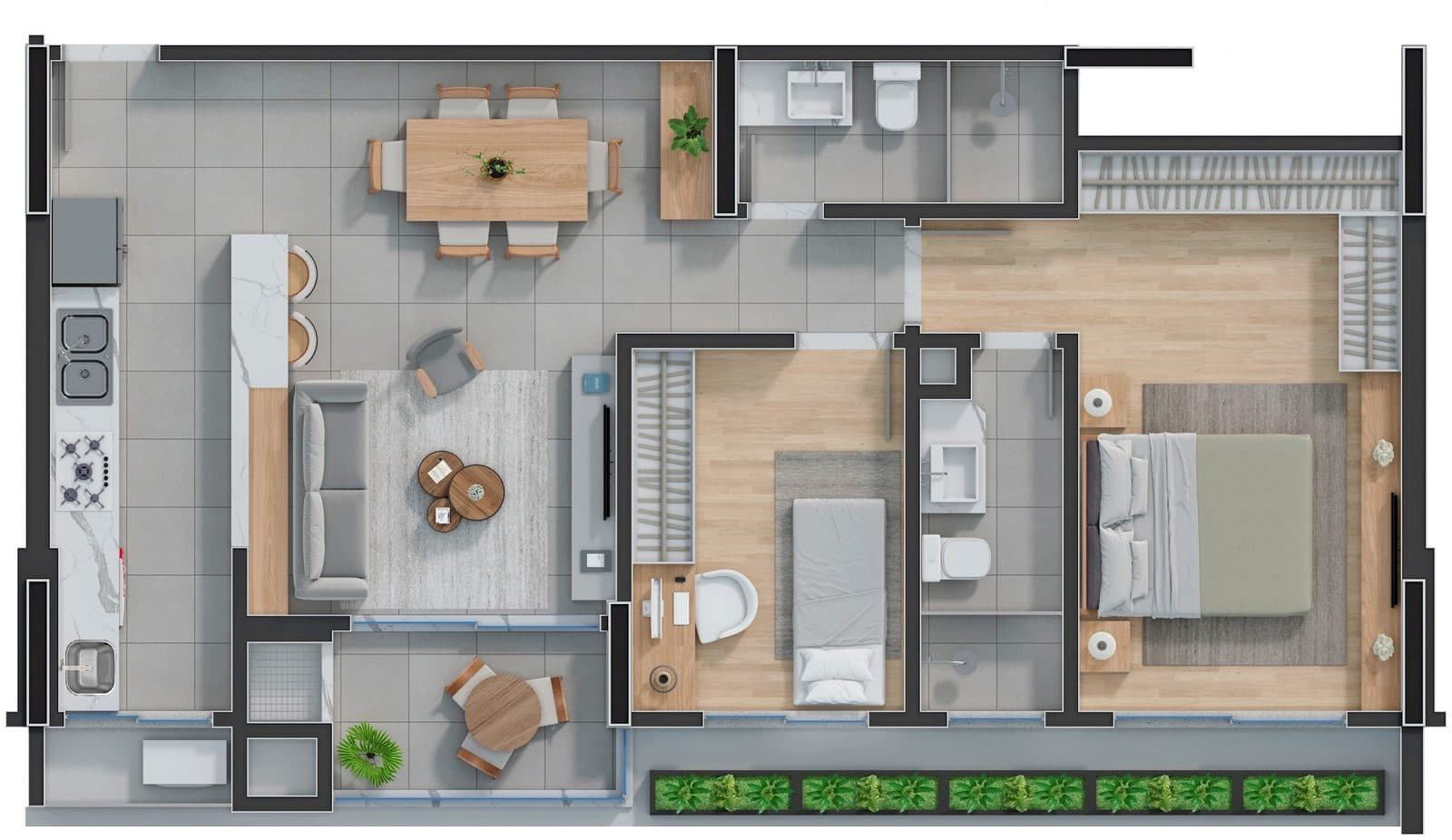 Planta da tipologia Apartamento 74,57 m²
