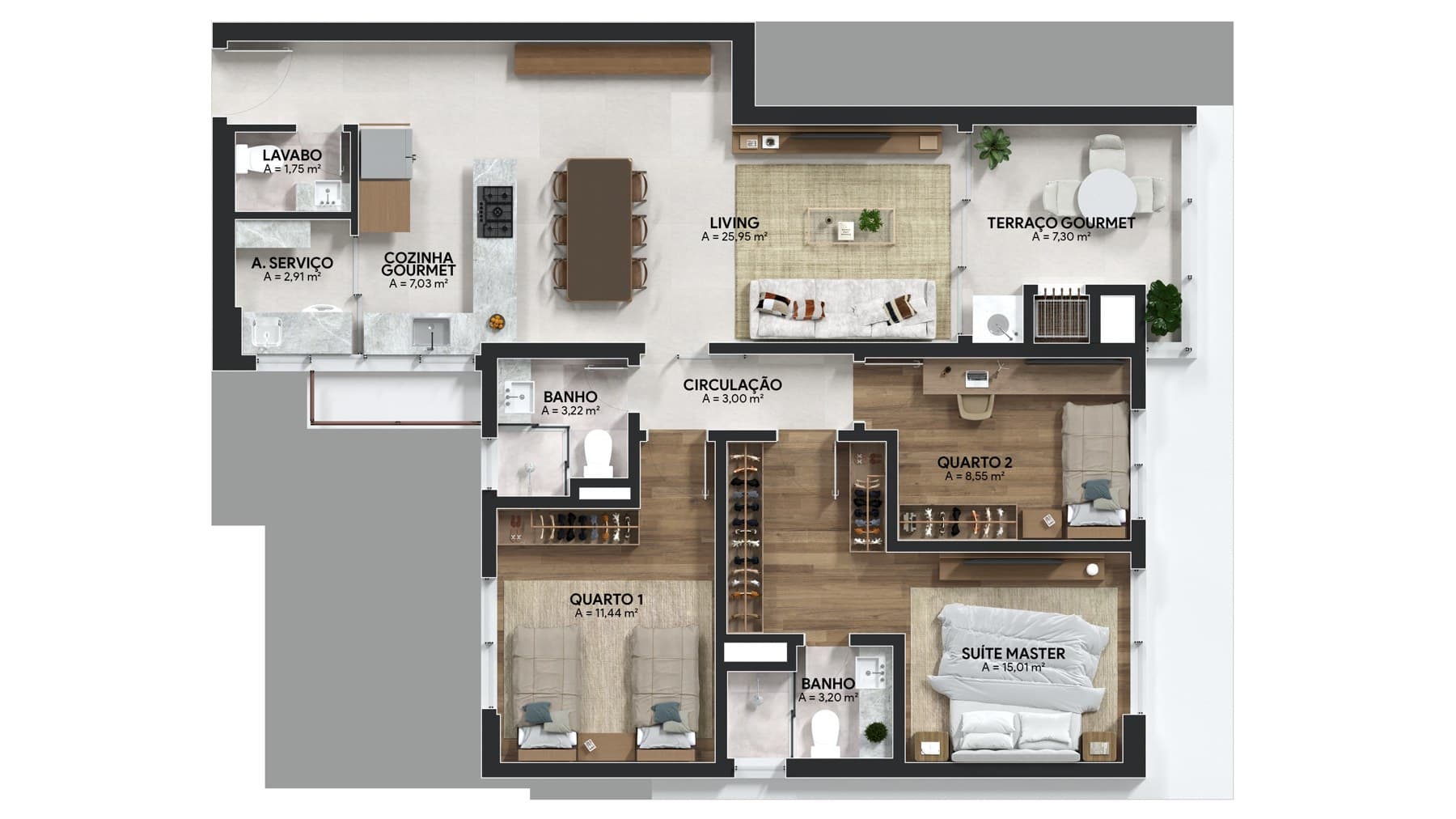 Planta da tipologia Apartamento 124 m²