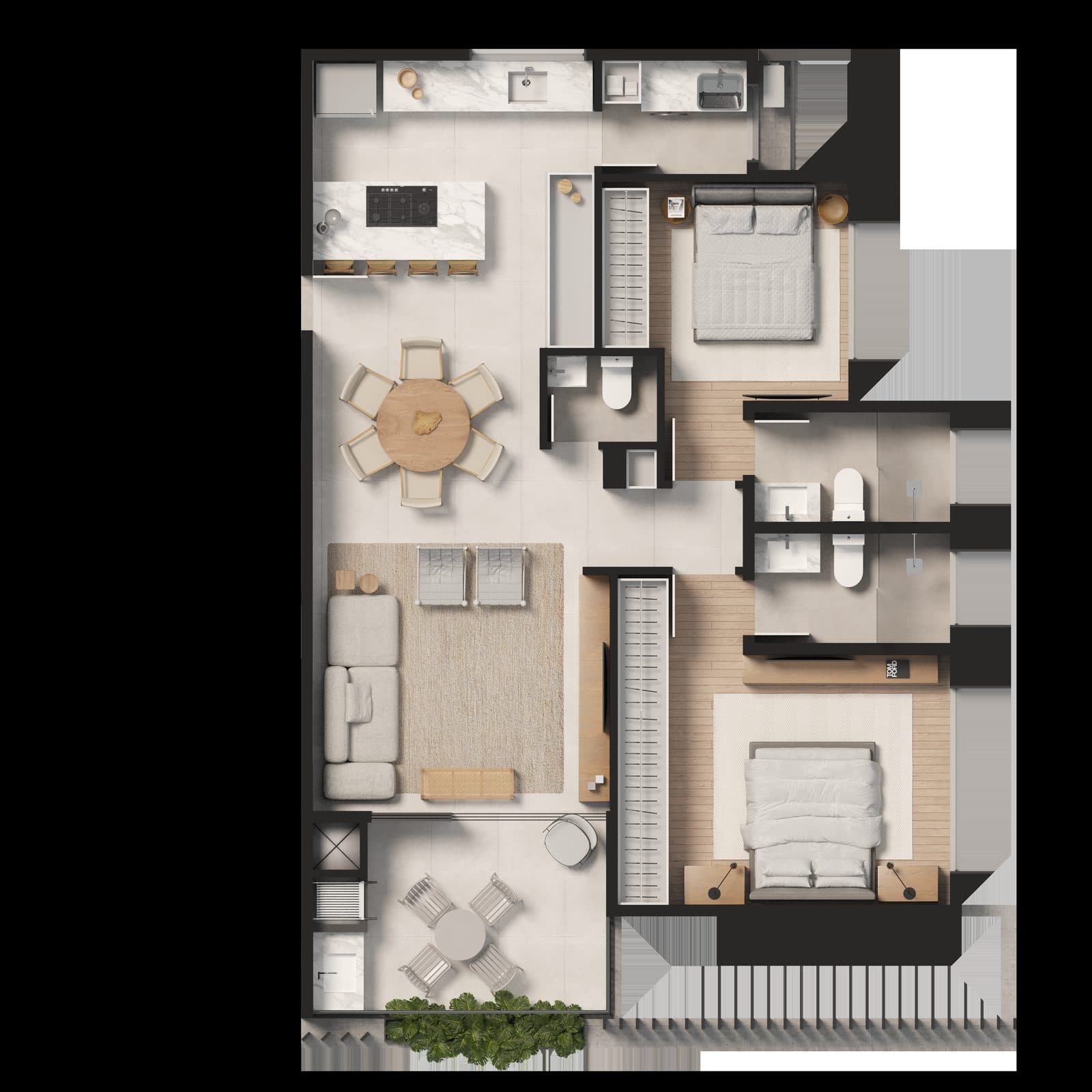 Planta da tipologia Apartamento 91 m²